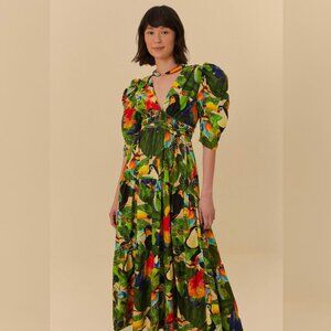 FARM Rio Bird Leaves Sand Maxi Dress sz S and M NWT FABULOUS! RARE!!!